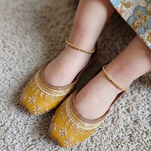 Yellow Embroidered Jutti/Khussa Flats - Gold Thread Detailing